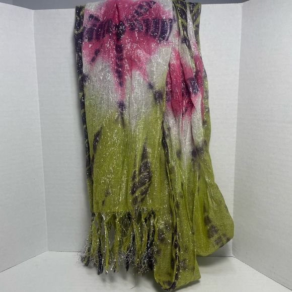 NWOT Tie Dye Viscose Scarf Green, Purple, Pink, White - Picture 2 of 14